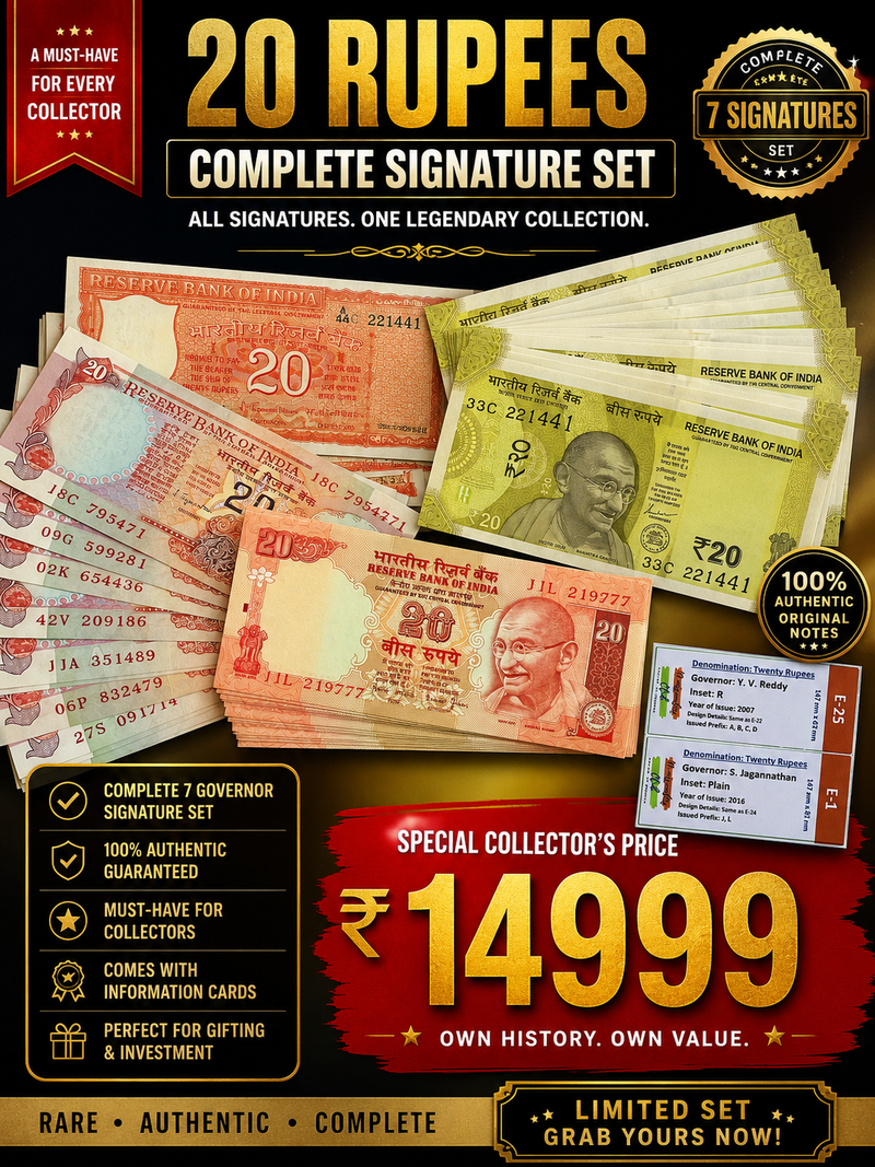 20 RUPEES SIGNATURE SET (D-1 TO D93) GEM UNC with Labels